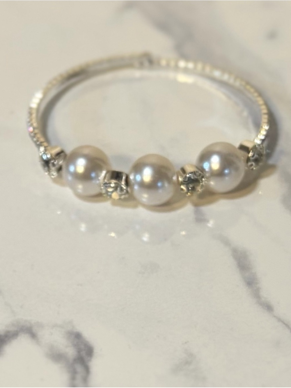 Silver Pearl & Crystal Accent Women's Bracelet